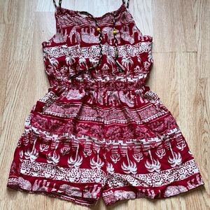 Red and white boho romper